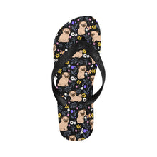 Load image into Gallery viewer, Flower Garden Pug Unisex Slippers-Black-S-27