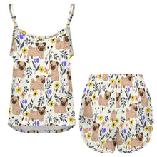 Load image into Gallery viewer, Flower Garden Pug Women&#39;s Cami and Shorts Pajama Set-11