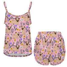 Load image into Gallery viewer, Flower Garden Pug Women&#39;s Cami and Shorts Pajama Set-15