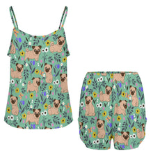 Load image into Gallery viewer, Flower Garden Pug Women&#39;s Cami and Shorts Pajama Set-18