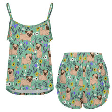 Load image into Gallery viewer, Flower Garden Pug Women&#39;s Cami and Shorts Pajama Set-19