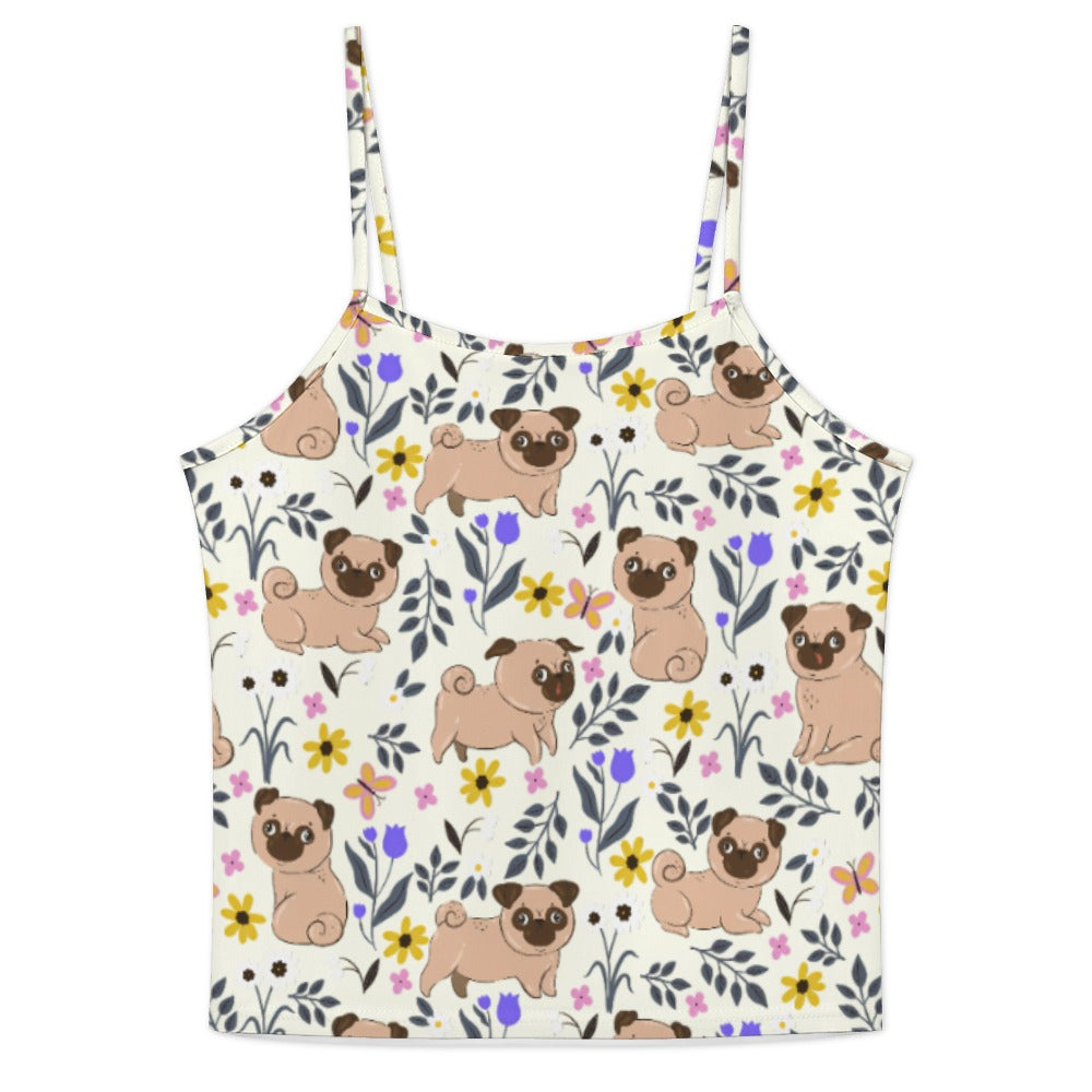 Flower Garden Pug Women's Cami and Shorts Pajama Set-9