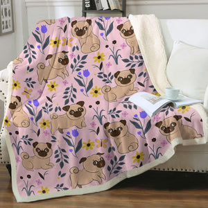 Flower Garden Pugs Love Soft Warm Fleece Blanket-Blanket-Blankets, Home Decor, Pug-10
