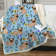 Load image into Gallery viewer, Flower Garden Pugs Love Soft Warm Fleece Blanket-Blanket-Blankets, Home Decor, Pug-11