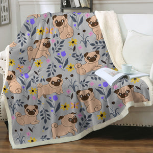 Flower Garden Pugs Love Soft Warm Fleece Blanket-Blanket-Blankets, Home Decor, Pug-Warm Gray-Small-2