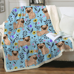 Flower Garden Pugs Love Soft Warm Fleece Blanket-Blanket-Blankets, Home Decor, Pug-Sky Blue-Small-4