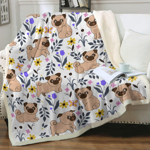 Flower Garden Pugs Love Soft Warm Fleece Blanket-Blanket-Blankets, Home Decor, Pug-8