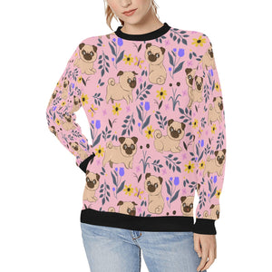 Flower Garden Pugs Women's Sweatshirt-Apparel-Apparel, Pug, Sweatshirt-Pink1-XS-10