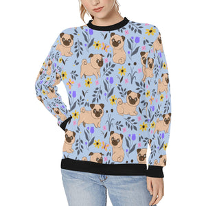 Flower Garden Pugs Women's Sweatshirt-Apparel-Apparel, Pug, Sweatshirt-LightSteelBlue-XS-13