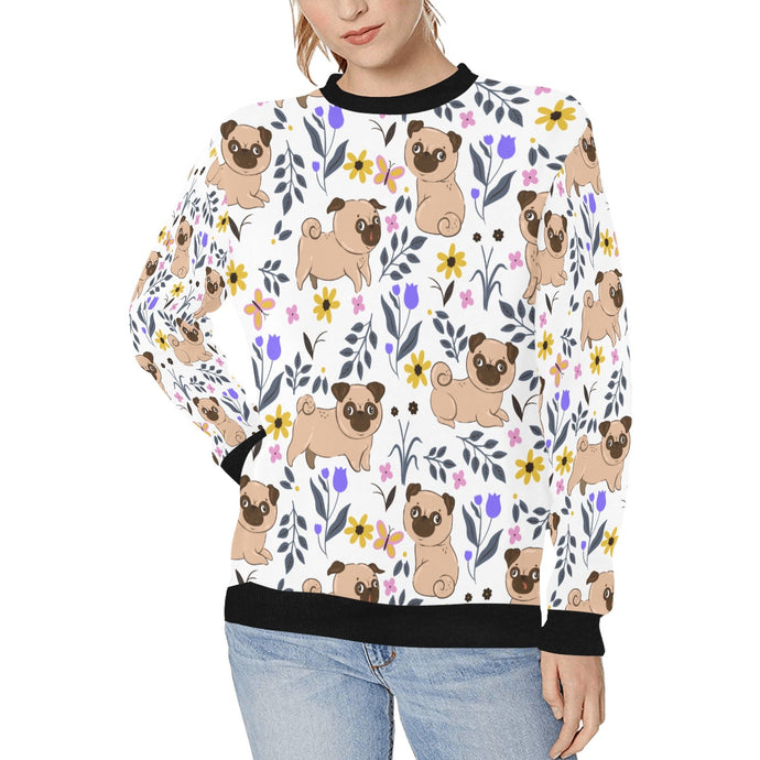 Flower Garden Pugs Women's Sweatshirt-Apparel-Apparel, Pug, Sweatshirt-White-XS-1