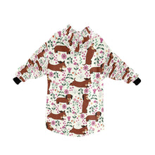 Load image into Gallery viewer, Flower Garden Red Dachshund Blanket Hoodie-Blanket-Apparel, Blanket Hoodie, Blankets, Dachshund, Dog Mom Gifts-14