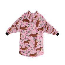 Load image into Gallery viewer, Flower Garden Red Dachshund Blanket Hoodie-Blanket-Apparel, Blanket Hoodie, Blankets, Dachshund, Dog Mom Gifts-17