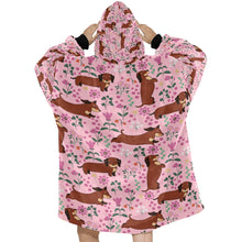 Load image into Gallery viewer, Flower Garden Red Dachshund Blanket Hoodie-Blanket-Apparel, Blanket Hoodie, Blankets, Dachshund, Dog Mom Gifts-18