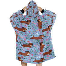 Load image into Gallery viewer, Flower Garden Red Dachshund Blanket Hoodie-Blanket-Apparel, Blanket Hoodie, Blankets, Dachshund, Dog Mom Gifts-24
