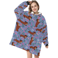 Load image into Gallery viewer, Flower Garden Red Dachshund Blanket Hoodie-Blanket-Apparel, Blanket Hoodie, Blankets, Dachshund, Dog Mom Gifts-2