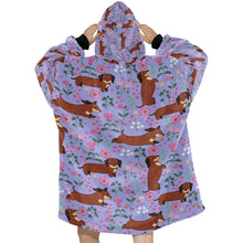 Load image into Gallery viewer, Flower Garden Red Dachshund Blanket Hoodie-Blanket-Apparel, Blanket Hoodie, Blankets, Dachshund, Dog Mom Gifts-33