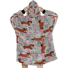 Load image into Gallery viewer, Flower Garden Red Dachshund Blanket Hoodie-Blanket-Apparel, Blanket Hoodie, Blankets, Dachshund, Dog Mom Gifts-36