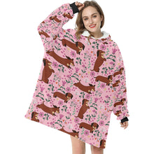 Load image into Gallery viewer, Flower Garden Red Dachshund Blanket Hoodie-Blanket-Apparel, Blanket Hoodie, Blankets, Dachshund, Dog Mom Gifts-4