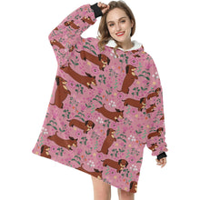 Load image into Gallery viewer, Flower Garden Red Dachshund Blanket Hoodie-Blanket-Apparel, Blanket Hoodie, Blankets, Dachshund, Dog Mom Gifts-5