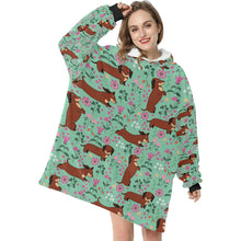 Load image into Gallery viewer, Flower Garden Red Dachshund Blanket Hoodie-Blanket-Apparel, Blanket Hoodie, Blankets, Dachshund, Dog Mom Gifts-6