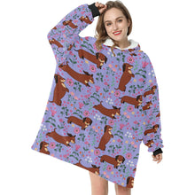 Load image into Gallery viewer, Flower Garden Red Dachshund Blanket Hoodie-Blanket-Apparel, Blanket Hoodie, Blankets, Dachshund, Dog Mom Gifts-7