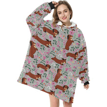 Load image into Gallery viewer, Flower Garden Red Dachshund Blanket Hoodie-Blanket-Apparel, Blanket Hoodie, Blankets, Dachshund, Dog Mom Gifts-8