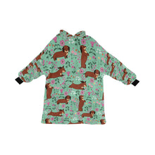 Load image into Gallery viewer, Flower Garden Red Dachshund Blanket Hoodie-Blanket-Apparel, Blanket Hoodie, Blankets, Dachshund, Dog Mom Gifts-Mint Green-ONE SIZE-28