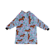 Load image into Gallery viewer, Flower Garden Red Dachshund Blanket Hoodie-Blanket-Apparel, Blanket Hoodie, Blankets, Dachshund, Dog Mom Gifts-Sky Blue-ONE SIZE-22
