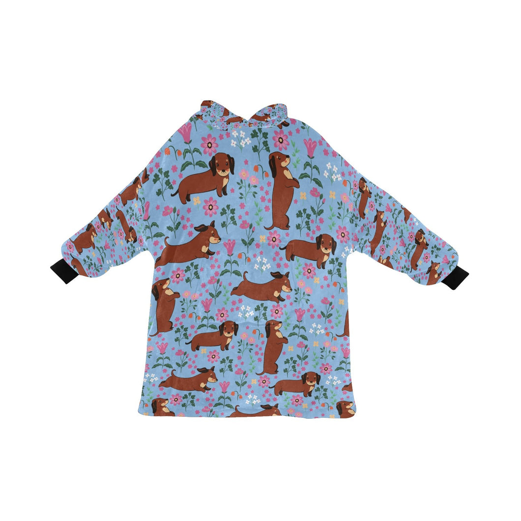 Flower Garden Red Dachshund Blanket Hoodie-Blanket-Apparel, Blanket Hoodie, Blankets, Dachshund, Dog Mom Gifts-Sky Blue-ONE SIZE-22