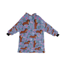 Load image into Gallery viewer, Flower Garden Red Dachshund Blanket Hoodie-Blanket-Apparel, Blanket Hoodie, Blankets, Dachshund, Dog Mom Gifts-Slate Blue-ONE SIZE-25