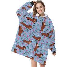 Load image into Gallery viewer, Flower Garden Red Dachshund Blanket Hoodie-Blanket-Apparel, Blanket Hoodie, Blankets, Dachshund, Dog Mom Gifts-1
