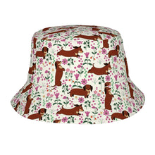 Load image into Gallery viewer, Flower Garden Red Dachshund Bucket Hat-Hats &amp; Caps-Accessories,Dachshund,Dog Dad Gifts,Dog Mom Gifts,Hats-Ivory White-One Size-25