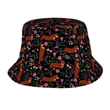 Load image into Gallery viewer, Flower Garden Red Dachshund Bucket Hat-Hats &amp; Caps-Accessories,Dachshund,Dog Dad Gifts,Dog Mom Gifts,Hats-Midnight Black-One Size-17
