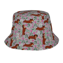 Load image into Gallery viewer, Flower Garden Red Dachshund Bucket Hat-Hats &amp; Caps-Accessories,Dachshund,Dog Dad Gifts,Dog Mom Gifts,Hats-Parisian Gray-One Size-33