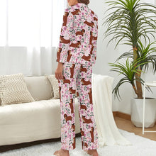 Load image into Gallery viewer, Flower Garden Red Dachshund Love Pajamas Set for Women-Pajamas-Apparel, Dachshund, Pajamas-10