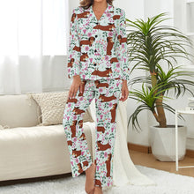 Load image into Gallery viewer, Flower Garden Red Dachshund Love Pajamas Set for Women-Pajamas-Apparel, Dachshund, Pajamas-11
