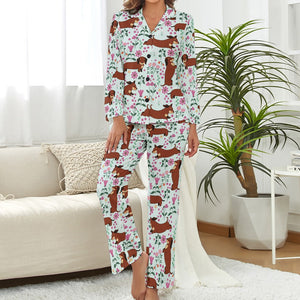 Flower Garden Red Dachshund Love Pajamas Set for Women-Pajamas-Apparel, Dachshund, Pajamas-11