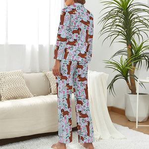 Flower Garden Red Dachshund Love Pajamas Set for Women-Pajamas-Apparel, Dachshund, Pajamas-6