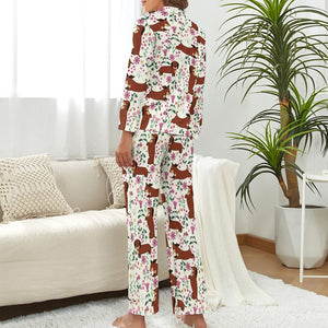 Flower Garden Red Dachshund Love Pajamas Set for Women-Pajamas-Apparel, Dachshund, Pajamas-8