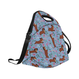 Flower Garden Red Dachshund Neoprene Lunch Bag-19