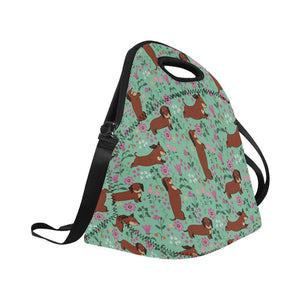 Flower Garden Red Dachshund Neoprene Lunch Bag-30