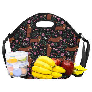 Flower Garden Red Dachshund Neoprene Lunch Bag-43