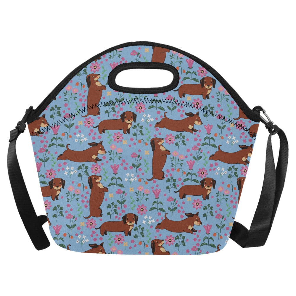 Flower Garden Red Dachshund Neoprene Lunch Bag-LightSkyBlue-ONESIZE-16