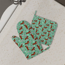 Load image into Gallery viewer, Flower Garden Red Dachshund Oven Mitts and Pot Holder Set-Kitchen Decor-Accessories,Dachshund,Dog Mom Gifts-3