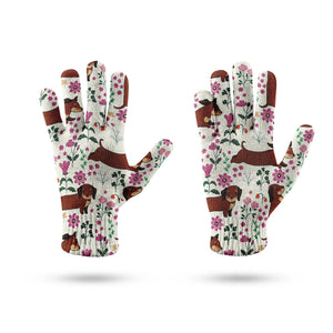 Flower Garden Red Dachshund Touch Screen Gloves-Accessories-Accessories, Dachshund, Dog Dad Gifts, Dog Mom Gifts, Gloves-9