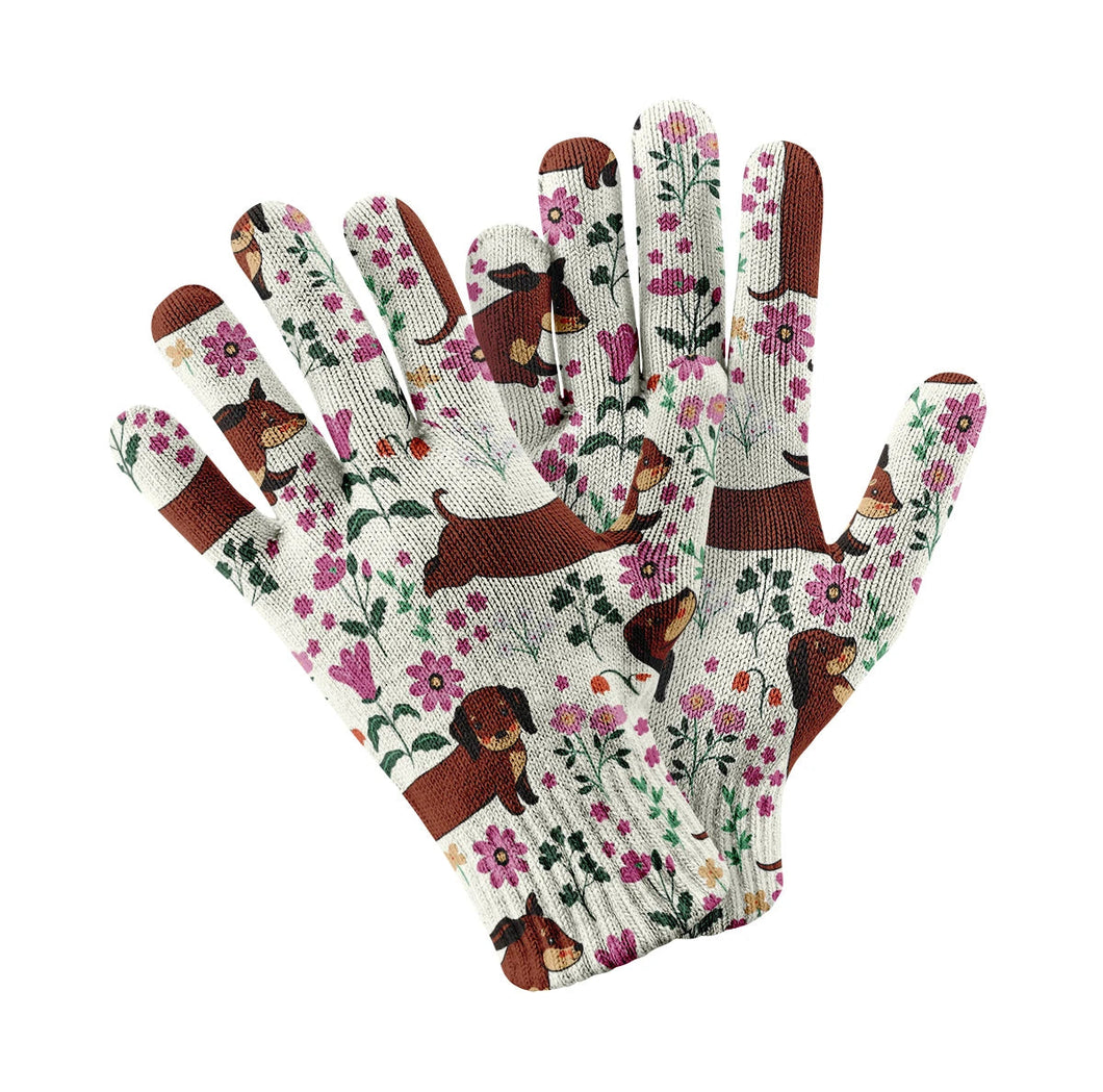 Flower Garden Red Dachshund Touch Screen Gloves-Accessories-Accessories, Dachshund, Dog Dad Gifts, Dog Mom Gifts, Gloves-White-1