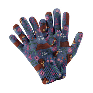 Flower Garden Red Dachshund Touch Screen Gloves-Accessories-Accessories, Dachshund, Dog Dad Gifts, Dog Mom Gifts, Gloves-Navy-3