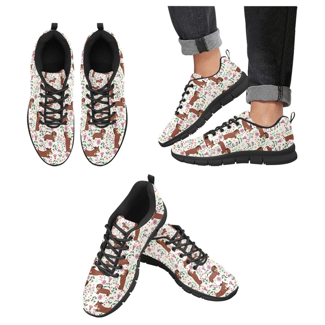 Flower Garden Red Dachshund Women's Breathable Sneakers-Footwear-Dachshund, Dog Mom Gifts, Shoes-Ivory-US13-1