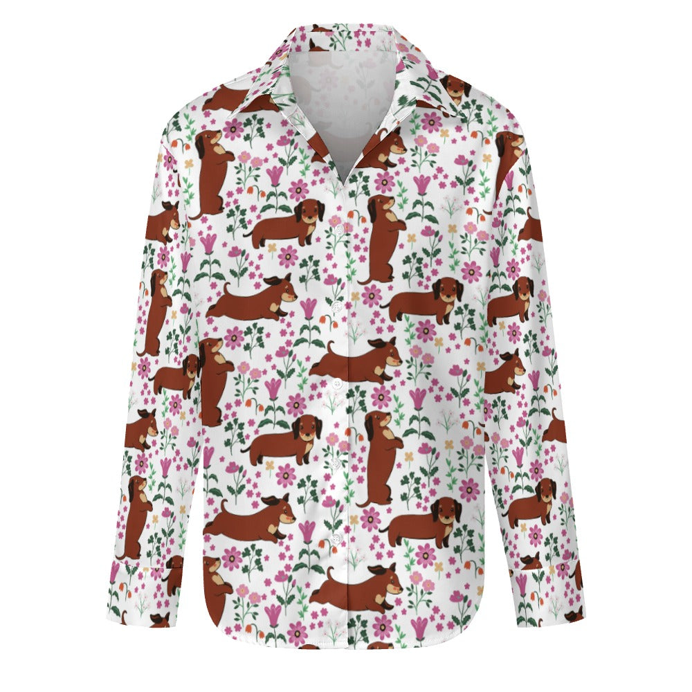 Flower Garden Red Dachshund Women's Shirt-Apparel-Apparel,Dachshund,Dog Mom Gifts,Shirt-12