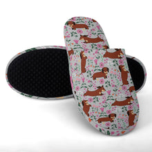 Load image into Gallery viewer, Flower Garden Red Dachshunds Women&#39;s Cotton Mop Slippers-Footwear-Accessories, Dachshund, Slippers-11